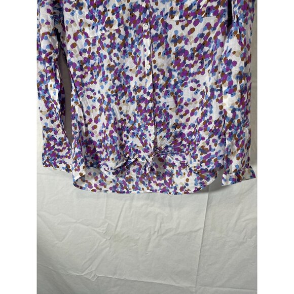 Loft long sleeve button up collar V-neck chest pockets white multicolor med READ - Picture 4 of 8